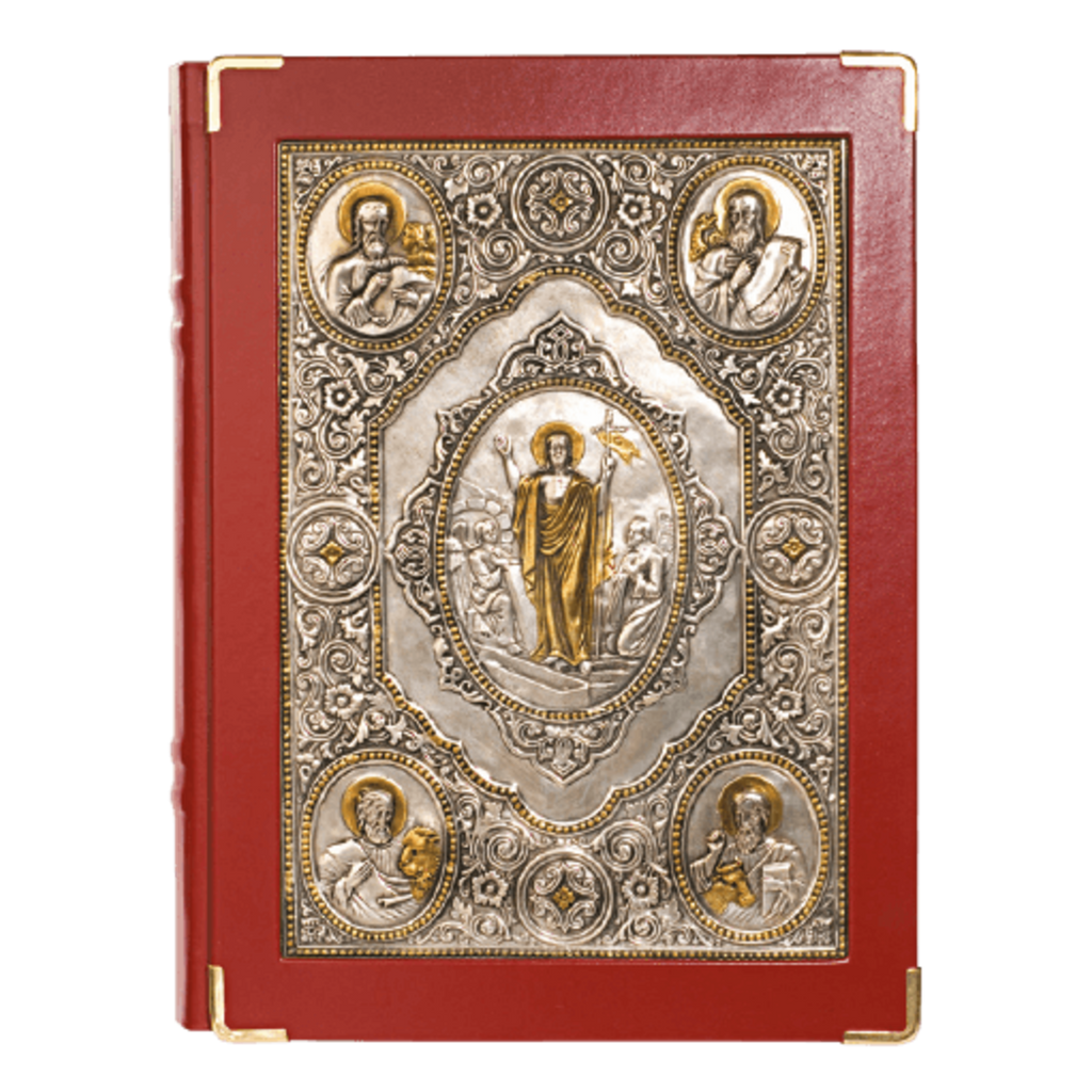 Alviti Creations 10-918 Book of the Gospels cover, burgundy leather with Resurrection of Christ icon
