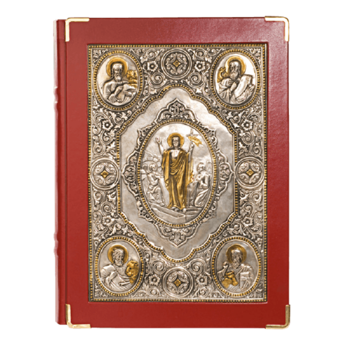 Alviti Creations 10-918 Book of the Gospels cover, burgundy leather with Resurrection of Christ icon