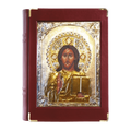 Alviti Creations 10-919 Book of the Gospels cover, burgundy leather with Christ the Teacher icon