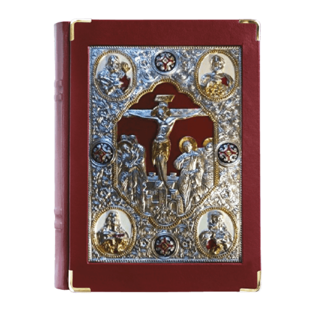 Alviti Creations 10-963 Book of the Gospels cover, burgundy leather with Crucifixion icon