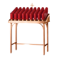 Excelsis 1112-51 satin-finish votive stand with ring sconces and cross accent, shown with bottle lights
