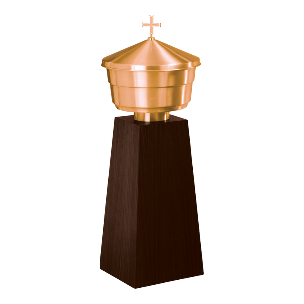 Excelsis 1137-2A bronze baptismal font with 17-inch bowl and dark walnut base