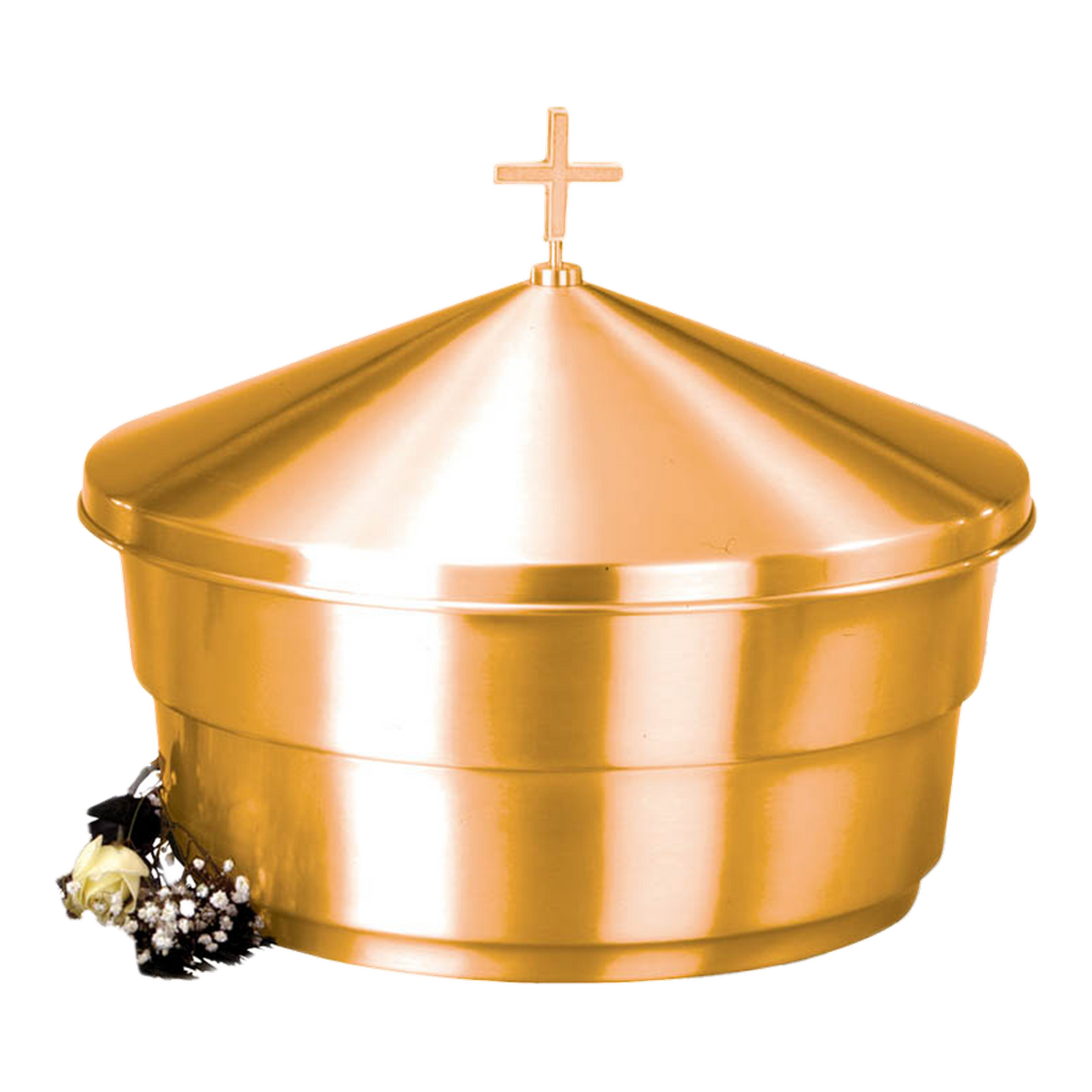 Excelsis 1140-137 tabletop bronze baptismal font with cross lid; decorative flowers not included
