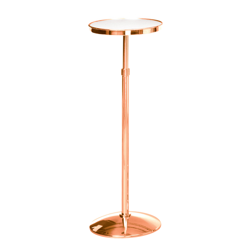 Excelsis 216-37 adjustable flower stand shown in bronze with white laminate shelf insert