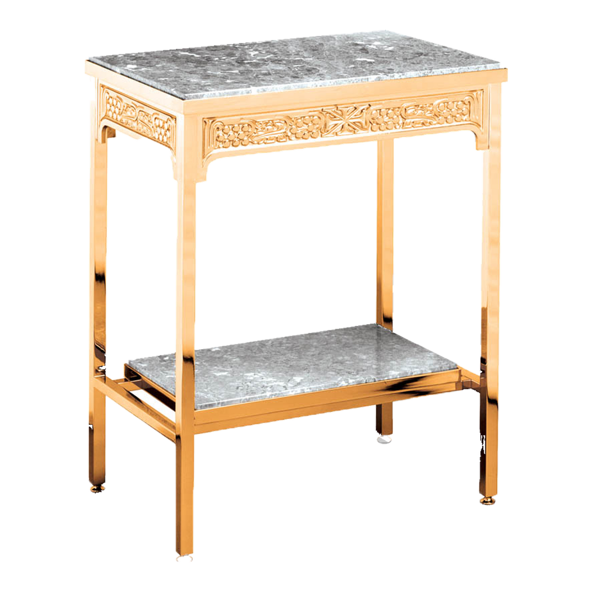 Excelsis 401-273 credence table shown in brass with marble top and lower shelf