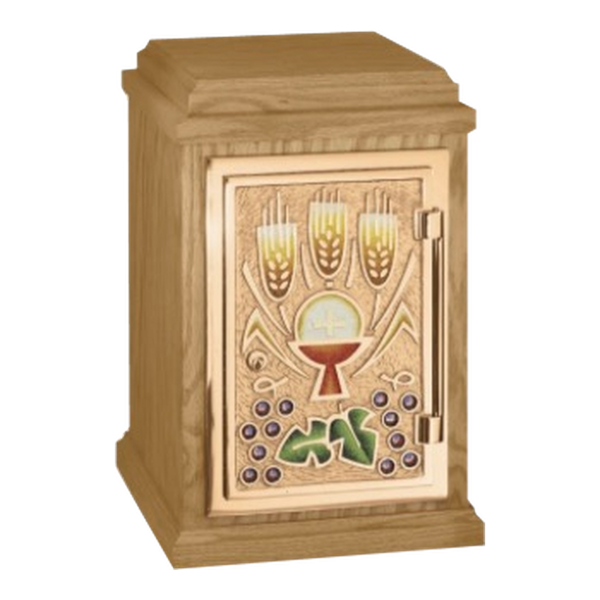 Excelsis 9521 oak tabernacle with high-polish bronze; pictured oak shade not identified — exact 2026 catalog photo