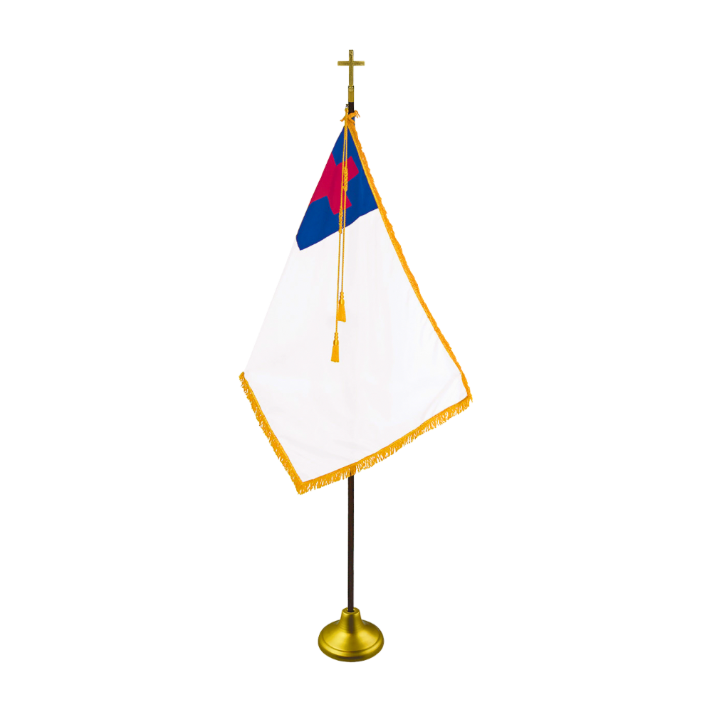 Christian Flag | Indoor | Gold Aluminum Pole | Complete Set