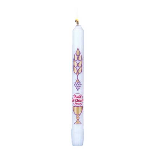 Cathedral Candle Company Body of Christ communion candle with wheat, grapes and chalice