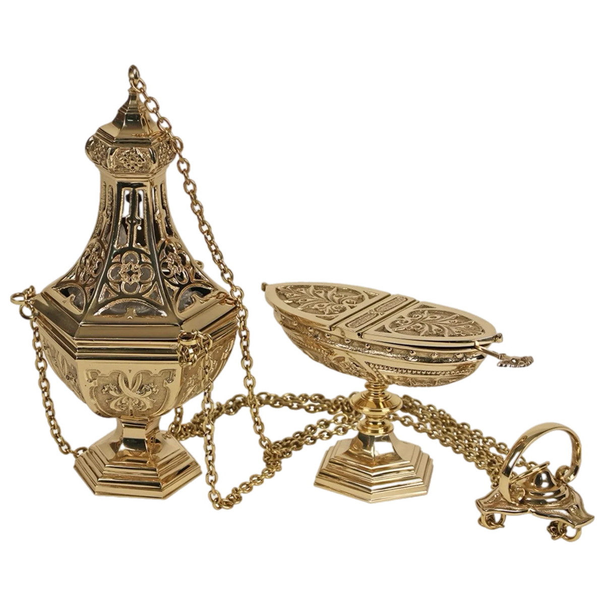 Koley's K907 four-chain polished brass censer and incense boat