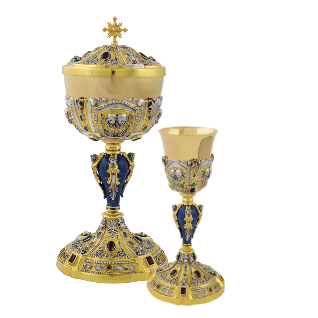 Alviti Creations C1900 Italian chalice and scale paten with amethyst stones