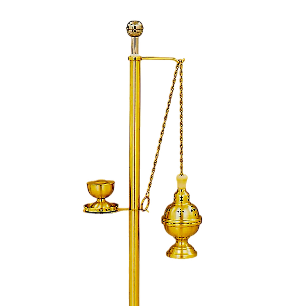 Koley's K180 two-tone solid brass censer stand with built-in holy water sprinkler at top