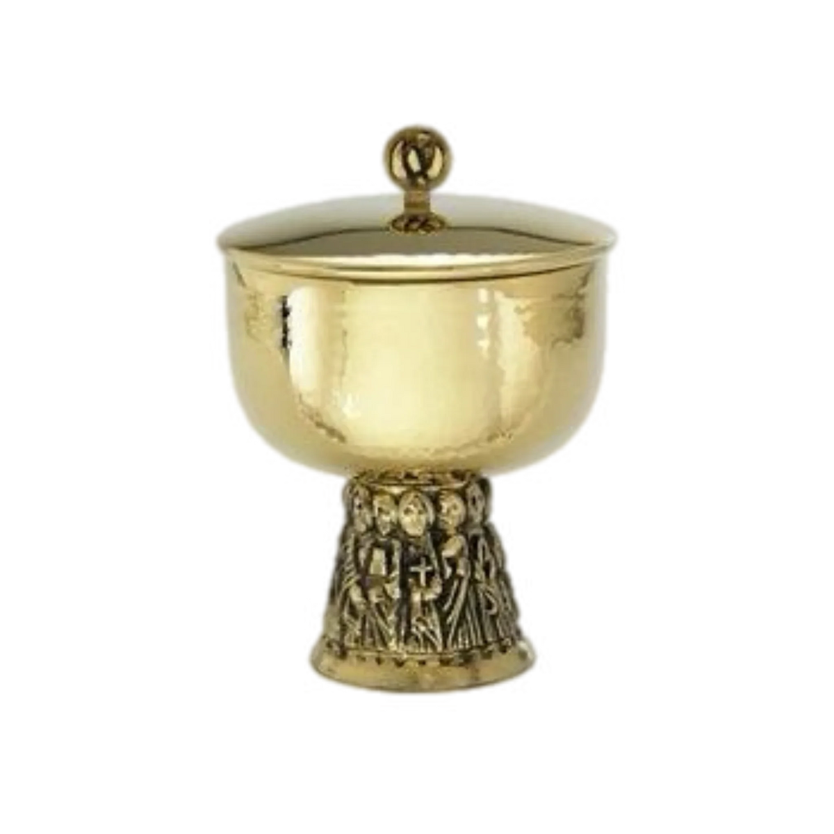 Alviti Creations A-2400G 24K gold-plated chalice with Apostles base and hammered cup, with bowl paten – alternate view 2 of 3