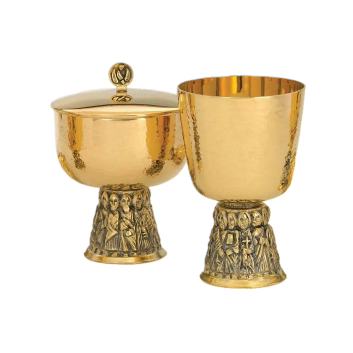 Alviti Creations A-2400G 24K gold-plated chalice with Apostles base and hammered cup, with bowl paten – alternate view 3 of 3