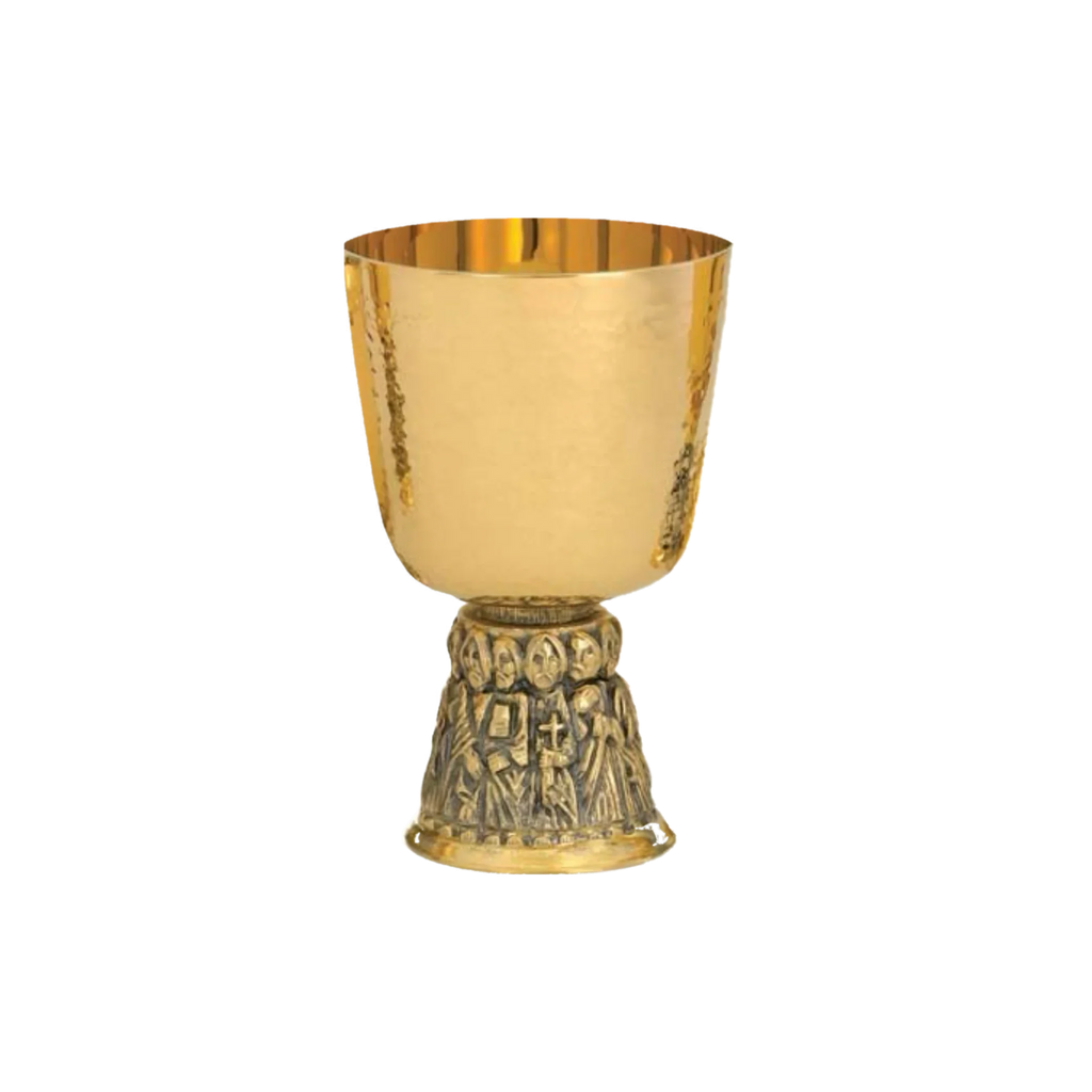 Alviti Creations A-2400G 24K gold-plated chalice with Apostles base and hammered cup, with bowl paten