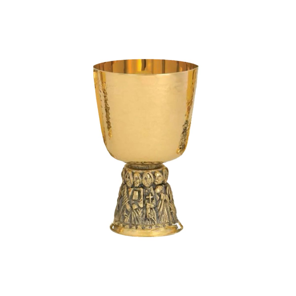 Alviti Creations A-2400G 24K gold-plated chalice with Apostles base and hammered cup, with bowl paten