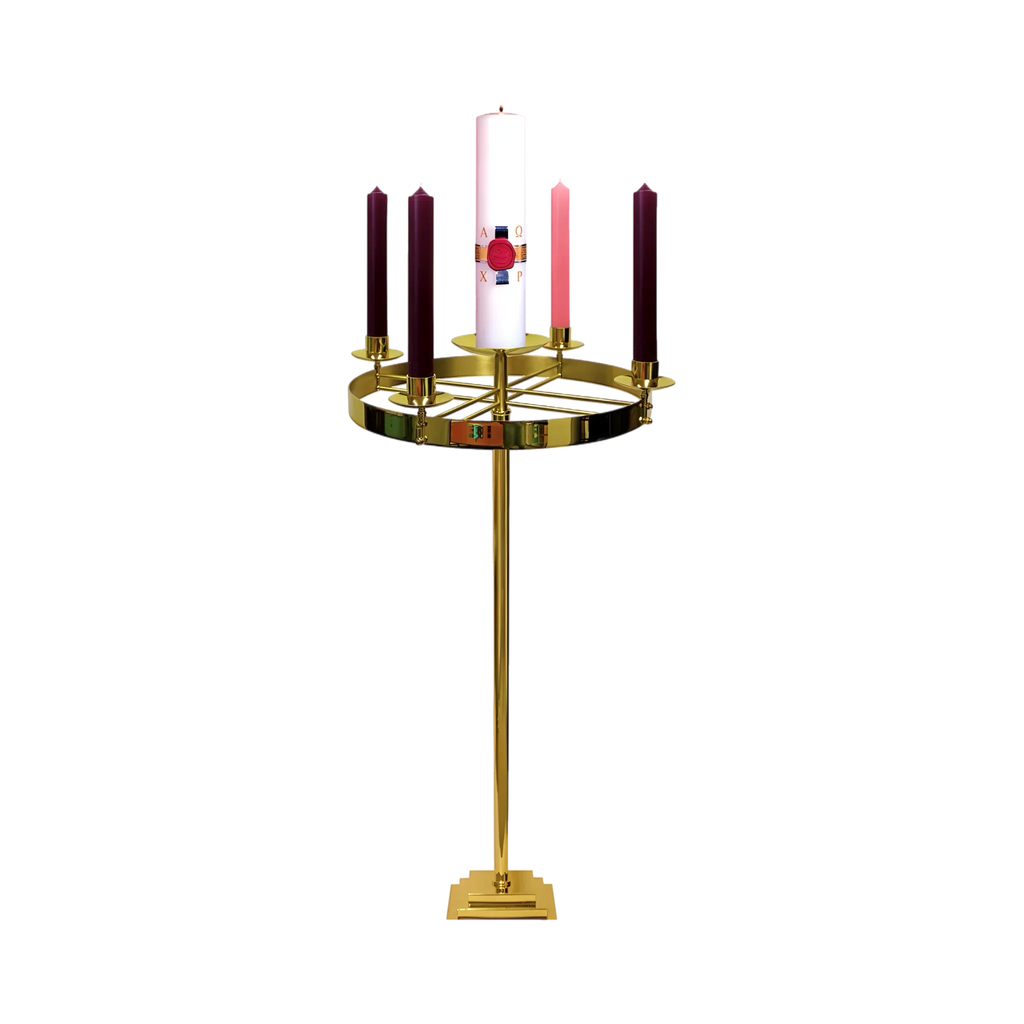 Koley's K552 polished solid brass Advent wreath on a three-step base, view 1