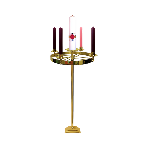 Koley's K552 polished solid brass Advent wreath on a three-step base, view 1