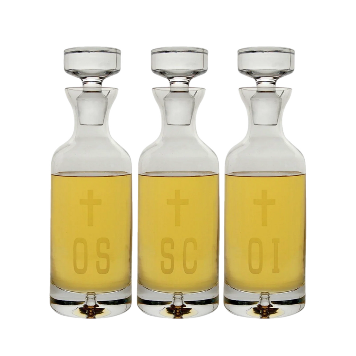 Koley's K969 crystal ambry set of three engraved oil bottles