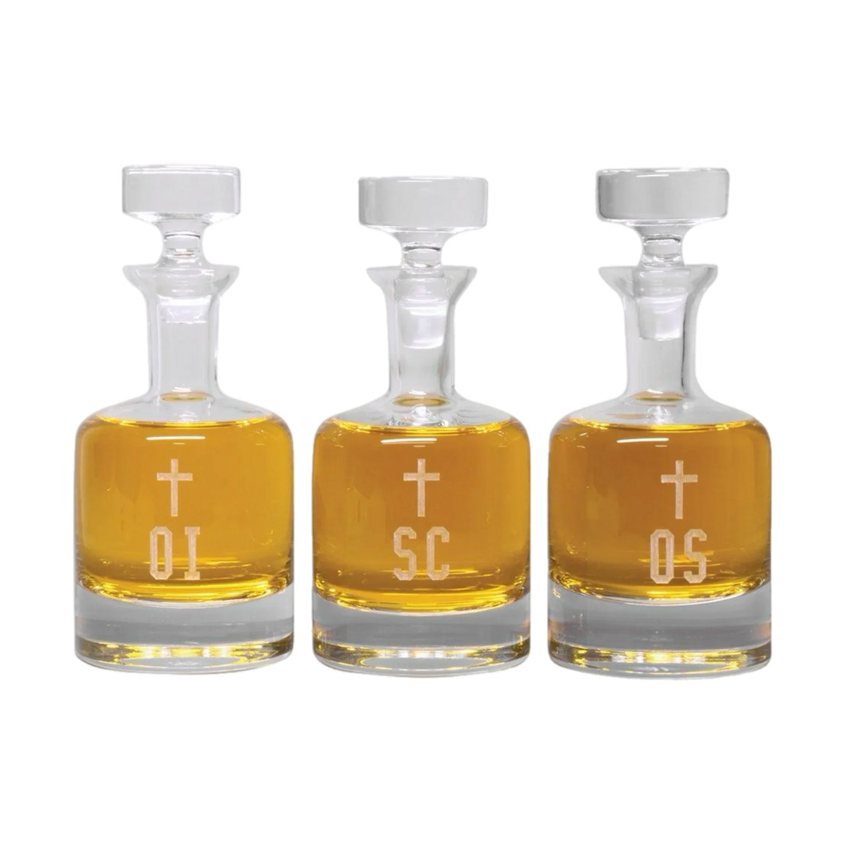 Koley's K72 crystal ambry set of three engraved oil bottles