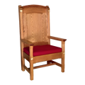Woerner 146 celebrant chair with wood back, recessed gold leaf rosettes and upholstered cushion