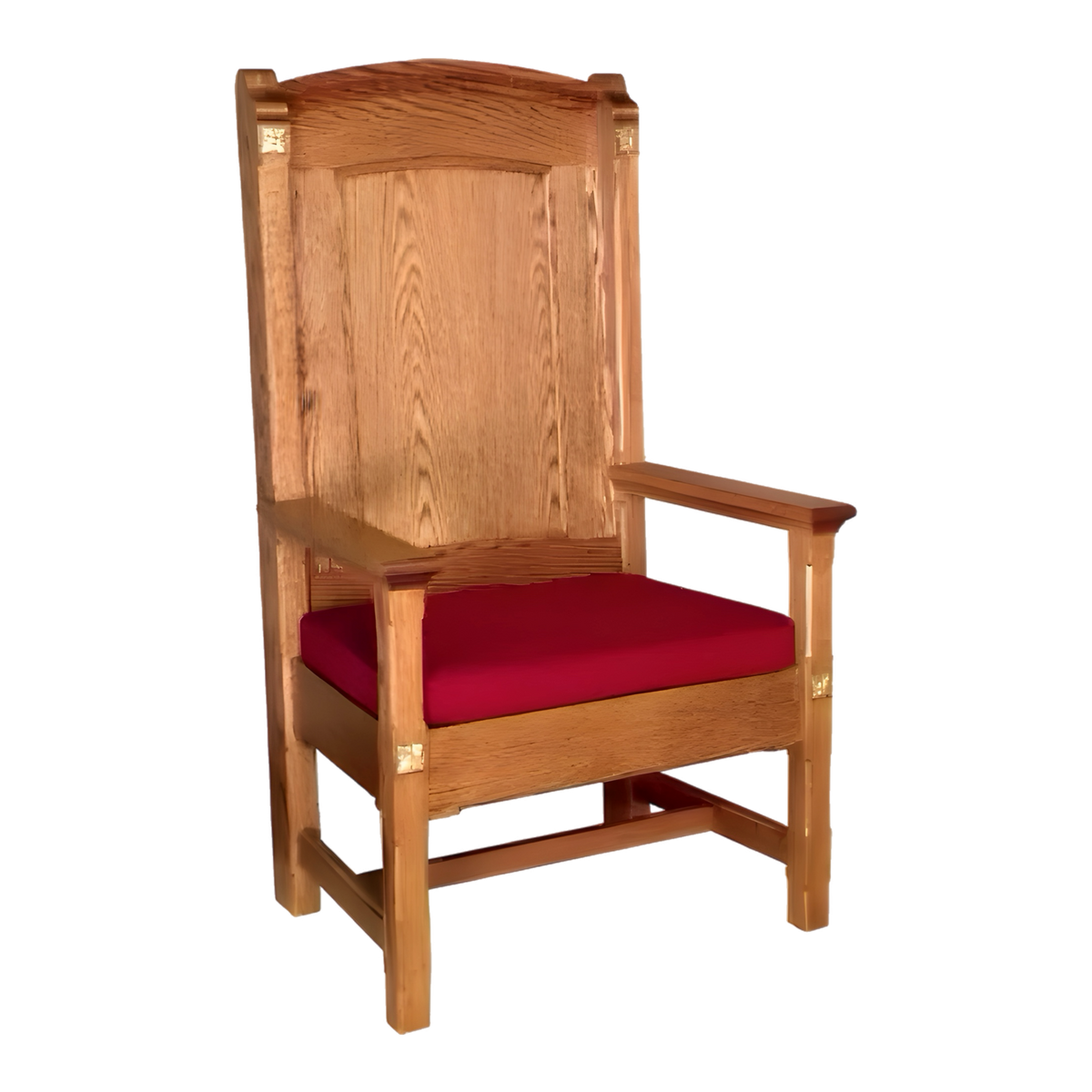 Woerner 146 celebrant chair with wood back, recessed gold leaf rosettes and upholstered cushion