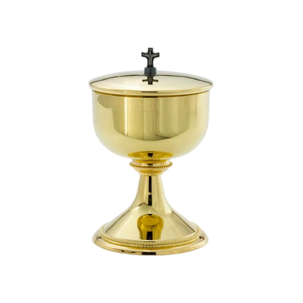 Alviti Creations A-490G high polish 24K gold-plated chalice with silver-ox cross and bowl paten – alternate view 2 of 3