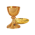 Alviti Creations A-490G high polish 24K gold-plated chalice with silver-ox cross and bowl paten