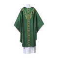 Arte Grosse JHS Series green chasuble in Tudor Rose damask