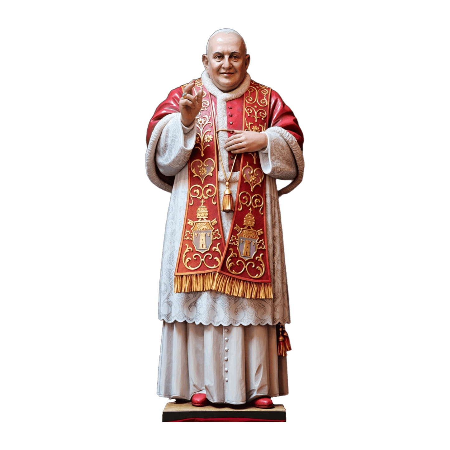 St. Pope John XXIII Custom hand-carved Statue, detailed statue wearing red vestments and giving a papal blessing.