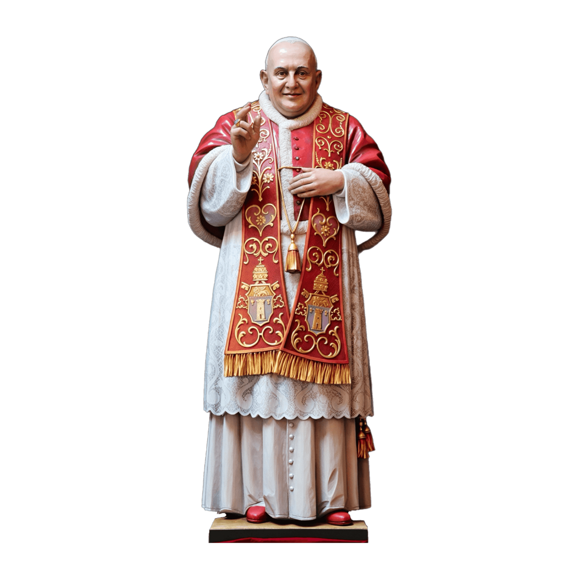 St. Pope John XXIII Custom hand-carved Statue, detailed statue wearing red vestments and giving a papal blessing.