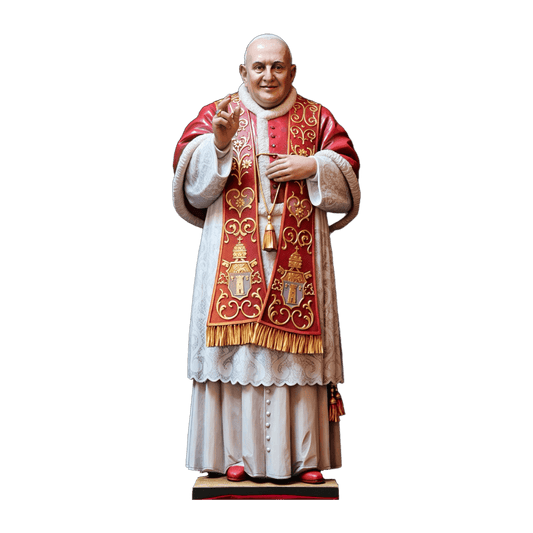 St. Pope John XXIII Custom hand-carved Statue, detailed statue wearing red vestments and giving a papal blessing.