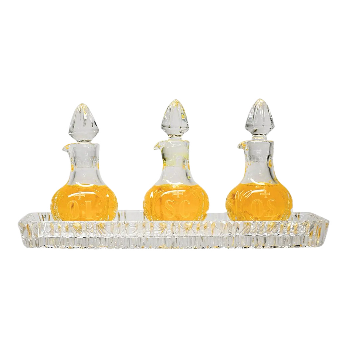 Koley's K74 crystal ambry set of three engraved oil bottles