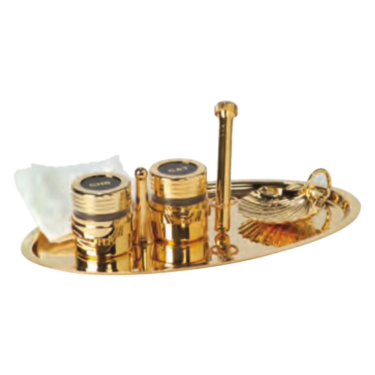 Koley's K715 baptismal set on tray with shell, oil stocks and sprinkler