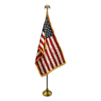 US Flag | Indoor | Gold Aluminum Pole | Complete Set