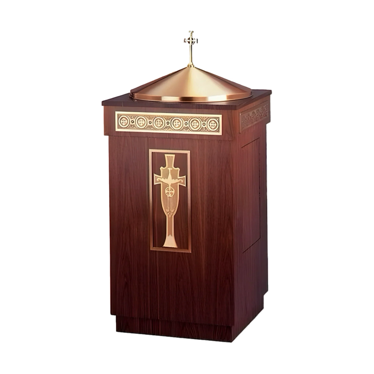 Excelsis Progressive Bronze 1151-2 baptismal font on square oak base