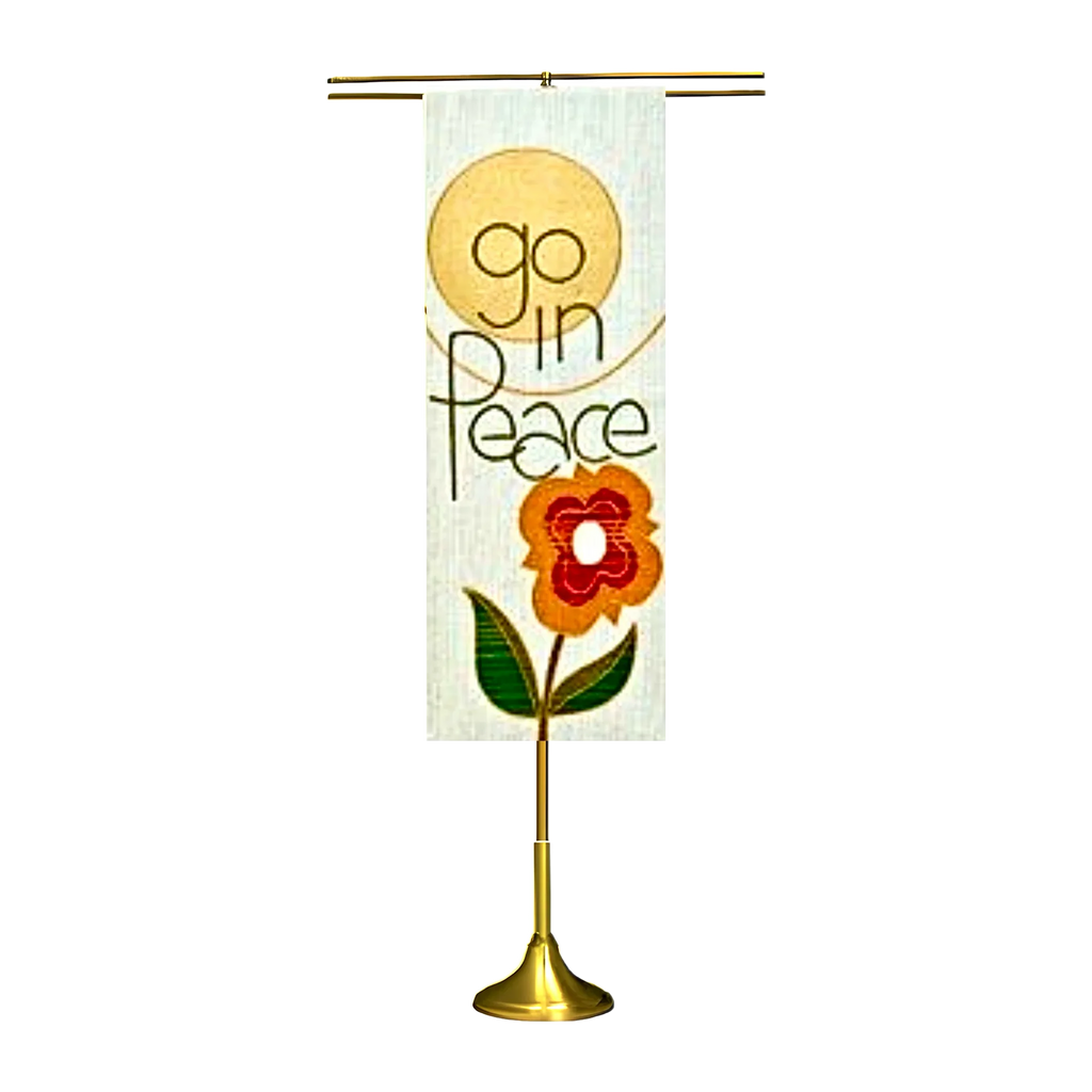 Koley's K175 satin brass banner stand with double cross arm, view 1
