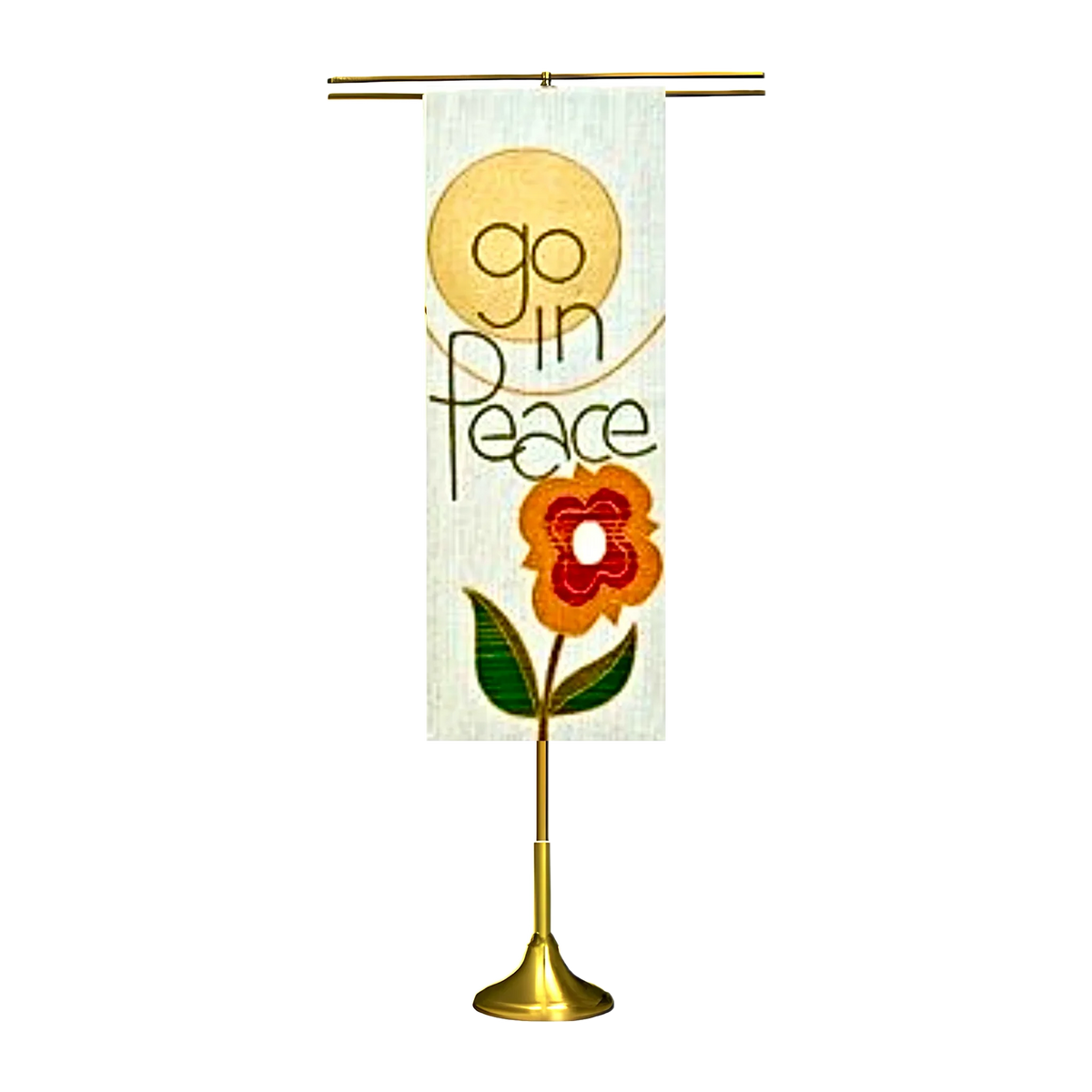 Koley's K175 satin brass banner stand with double cross arm, view 1