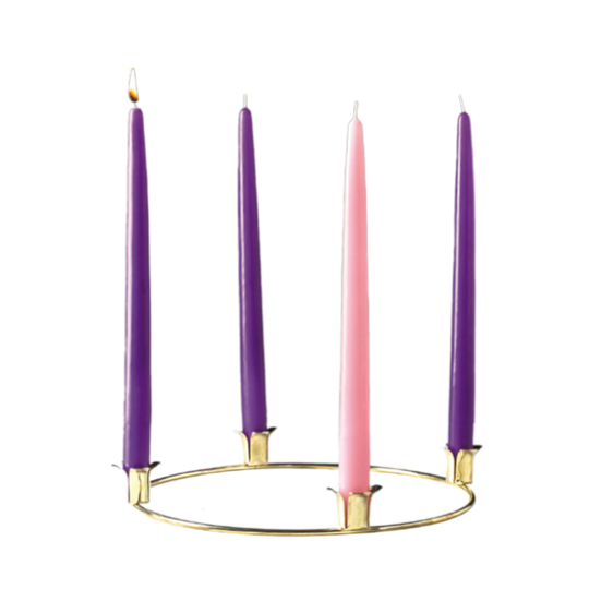 Advent Tapers Gold Tone 10" Metal Wreath with set of 4, 12"Tapered Candles