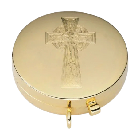 Alviti Creations 2028G pyx with engraved Celtic cross on lid