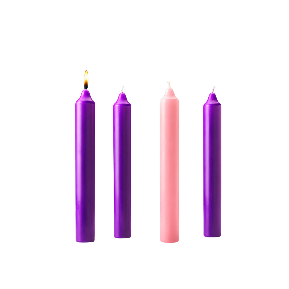 Stearine Advent candles 1-1/2" x 12", 3 purple and 1 rose