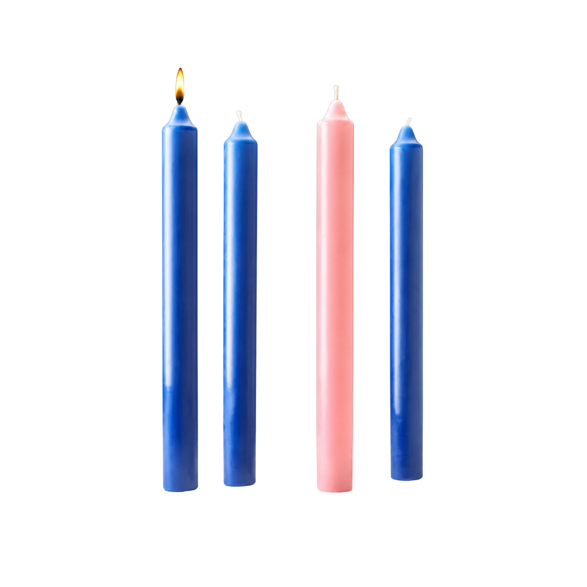 Stearine Advent candles 1-1/2" x 16", 3 Sarum blue and 1 rose