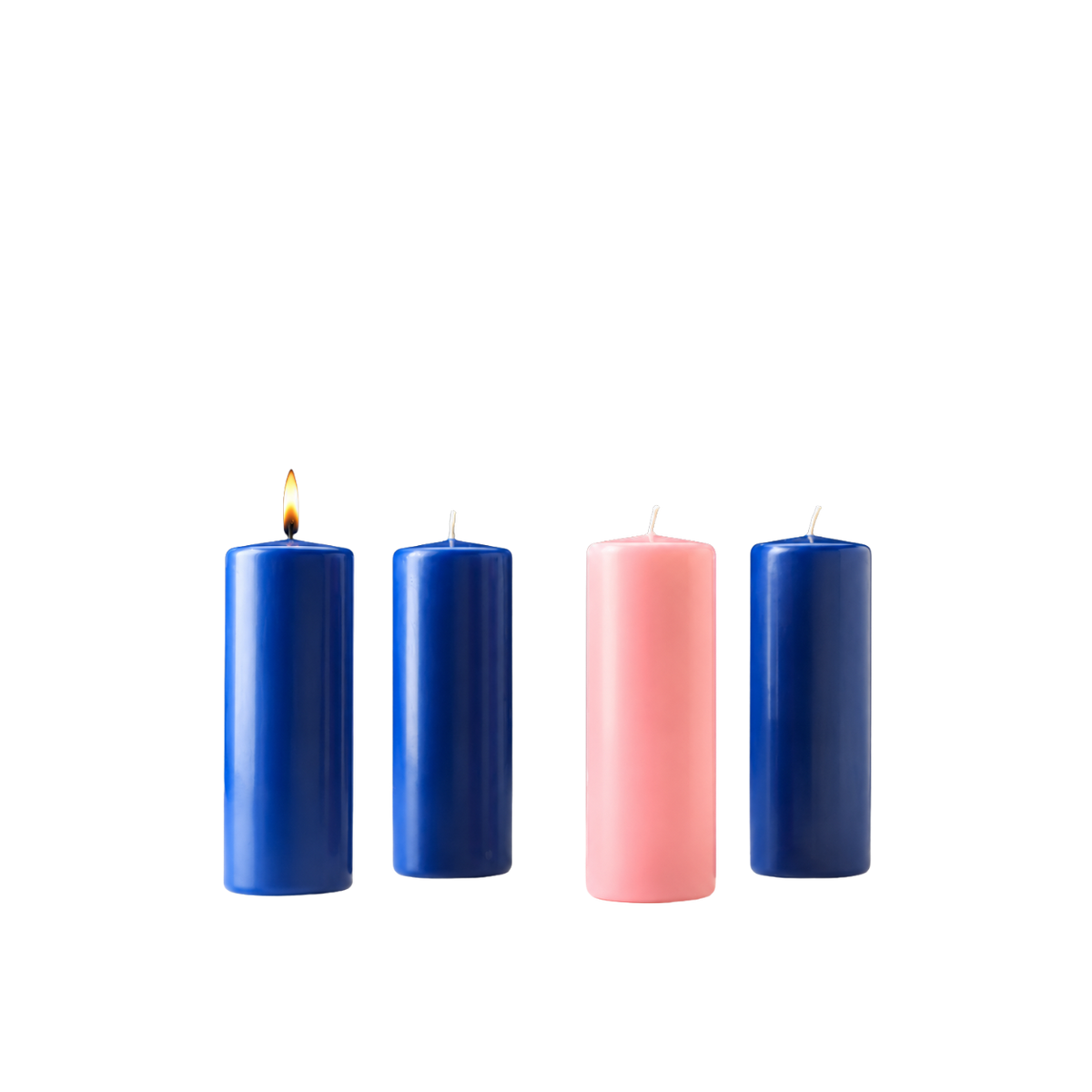Stearine pillar Advent candles 3" x 8", 3 Sarum blue and 1 rose