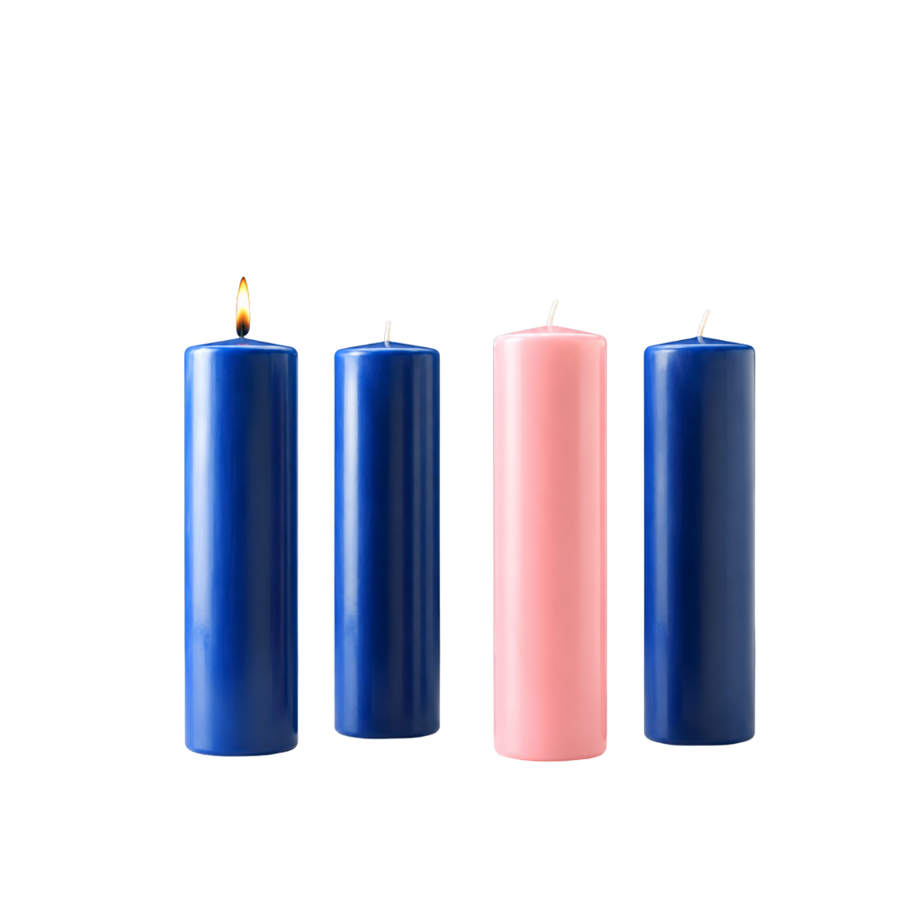 Stearine pillar Advent candles 3" x 12", 3 Sarum blue and 1 rose