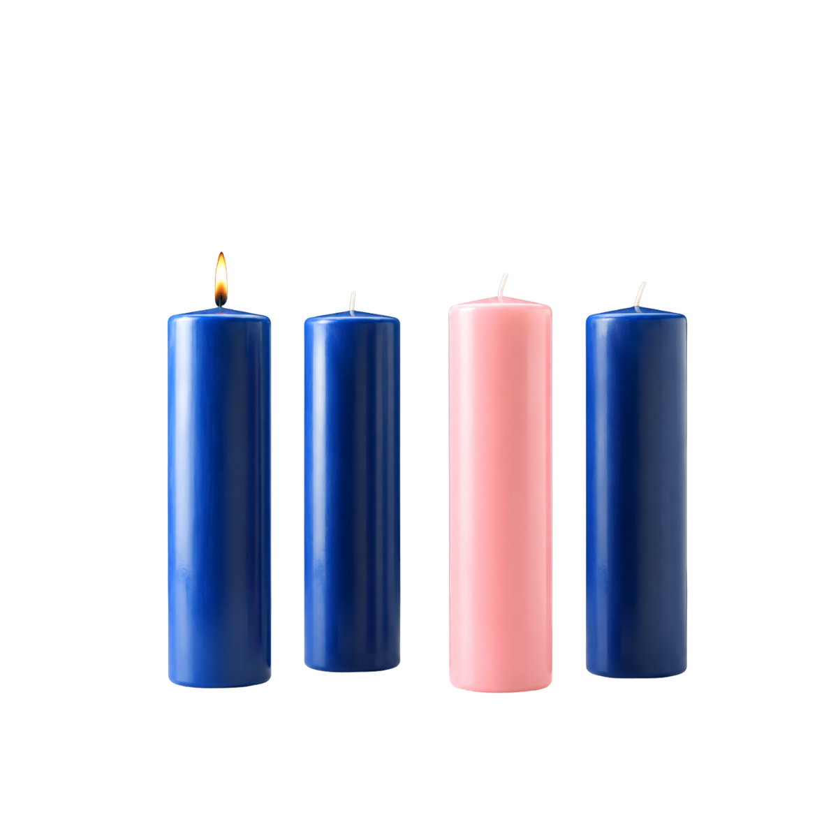 Stearine pillar Advent candles 3" x 12", 3 Sarum blue and 1 rose