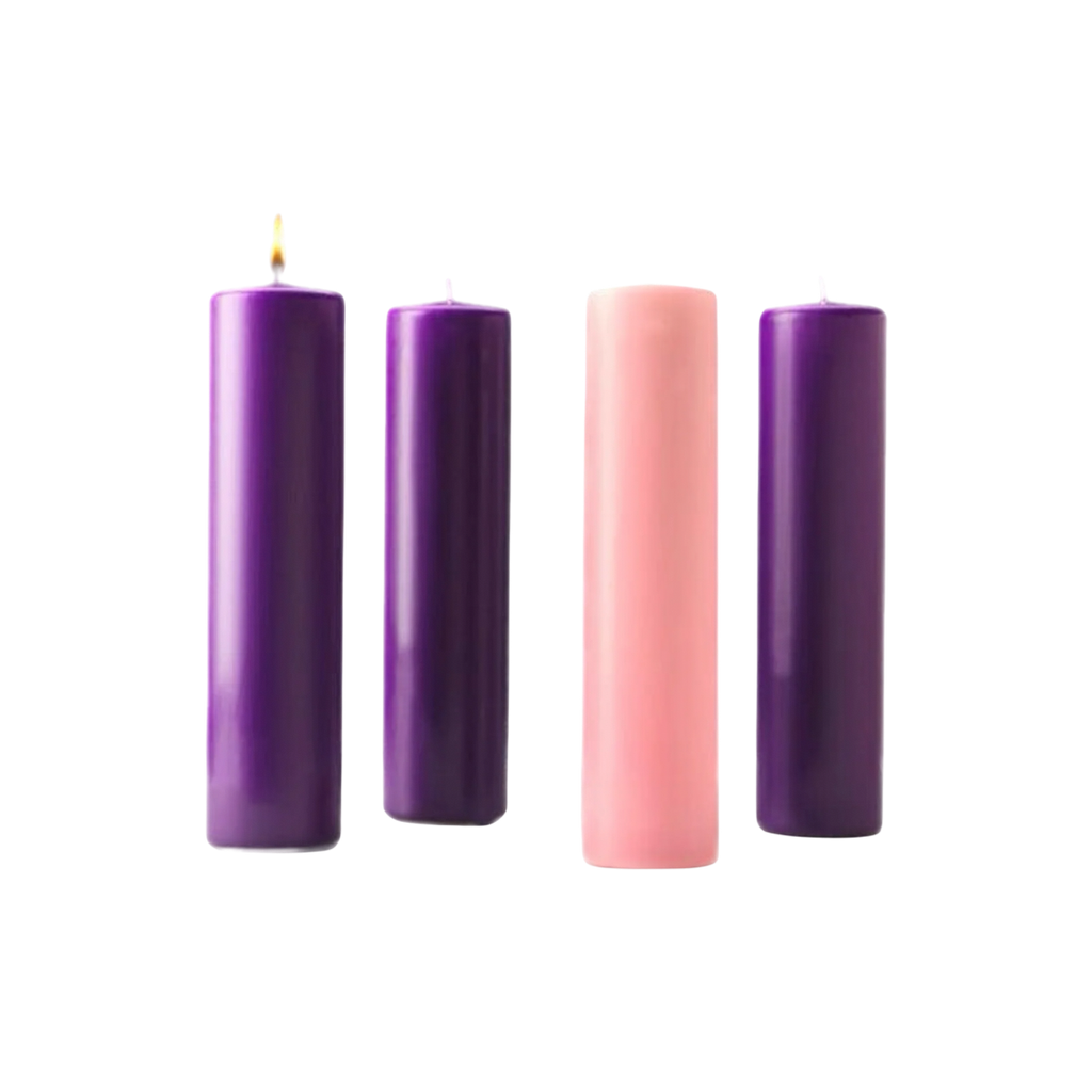 Stearine pillar Advent candles 3" x 12", 3 purple and 1 rose