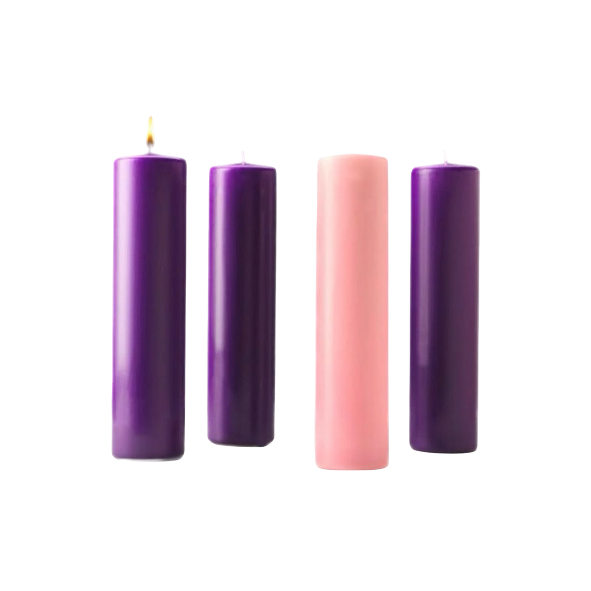 Stearine pillar Advent candles 3" x 12", 3 purple and 1 rose