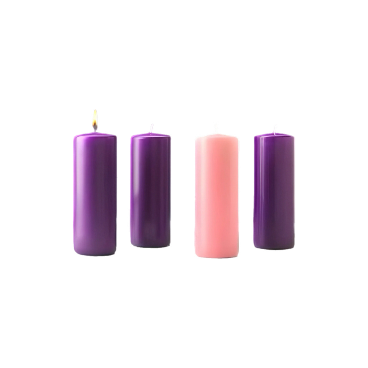 Stearine pillar Advent candles 3" x 8", 3 purple and 1 rose