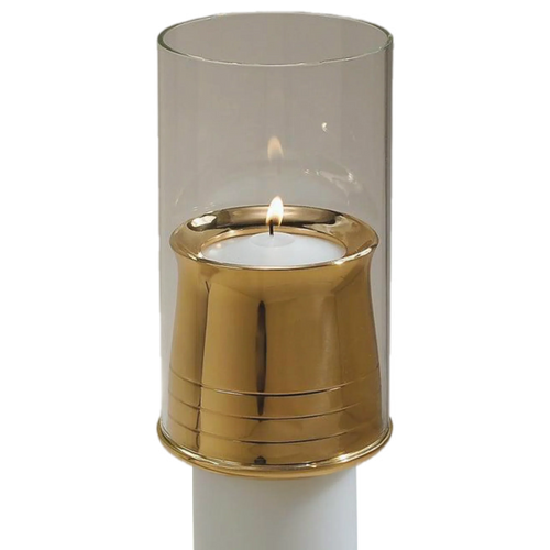 Regal bronze pontifical-style candle follower with draft deflector