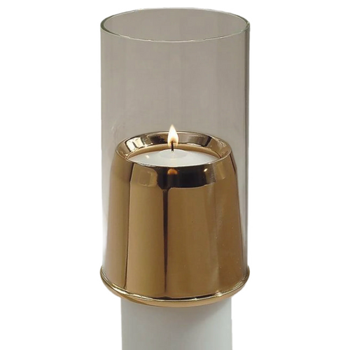 Regal bronze Regal-style candle follower with glass draft deflector