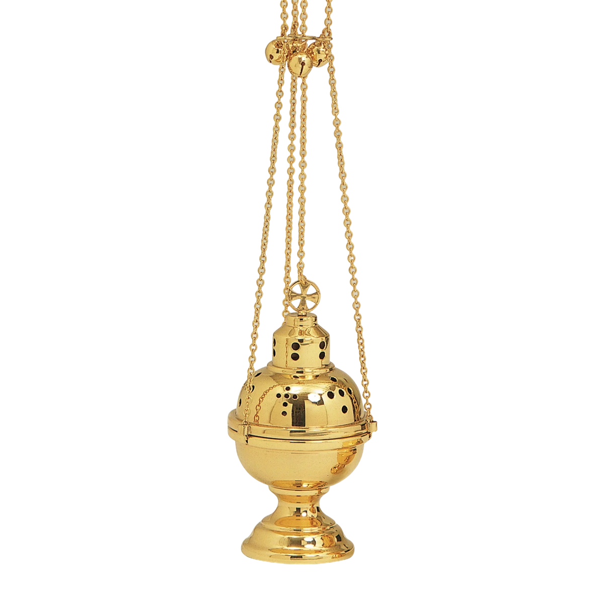 Koley's K501 Eastern Rite gold-plated censer with four chains and 12 bells, with incense boat